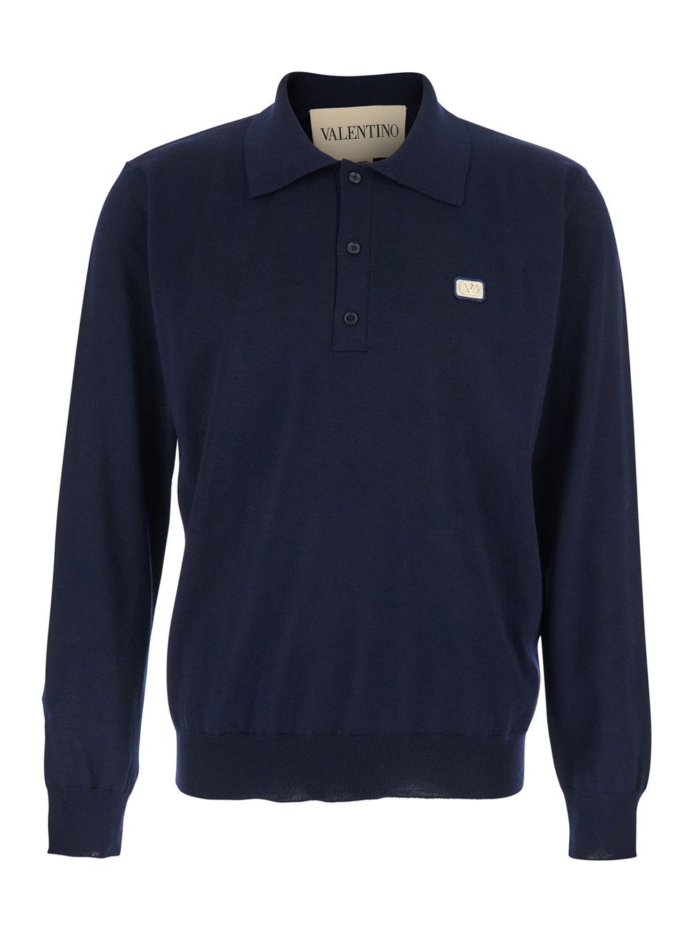 Valentino Blue Polo Style Sweater with VLogo Plaque on the Front in Wool for Men Size US M / EU 48-50 / 2 - 1 Thumbnail