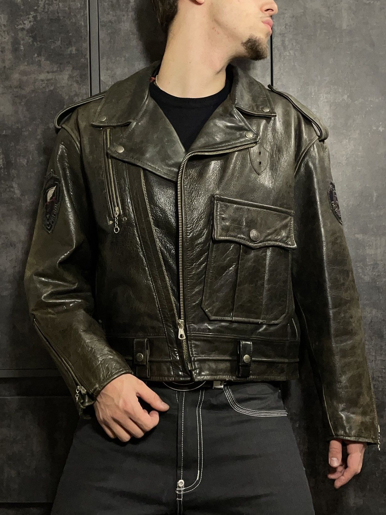 Vintage Crazy Vintage Redskins Cropped Leather Jacket Polizei Schott Size US L / EU 52-54 / 3 - 1 Thumbnail