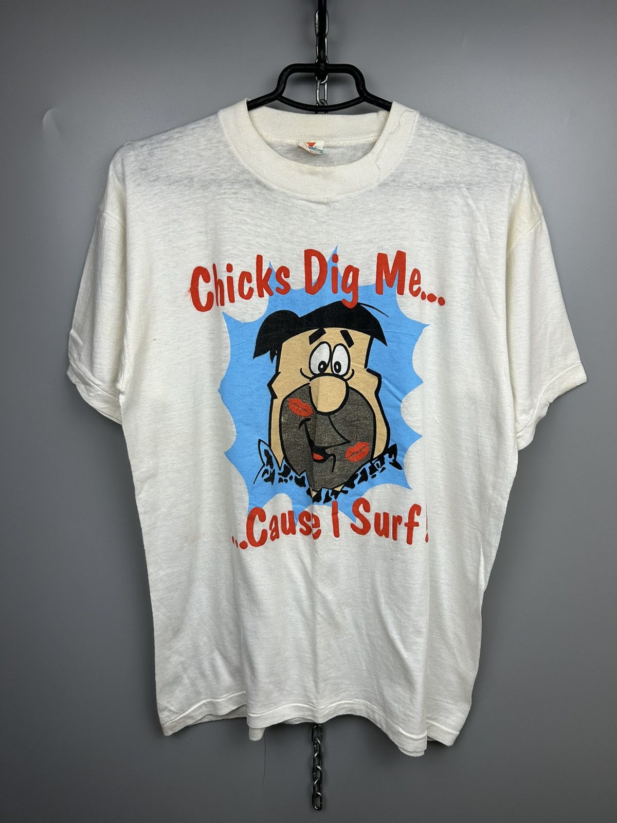 Cartoon Network × Vintage Vintage 90s Flinstones Fred T shirt Chicks Dig Mee Size US XL / EU 56 / 4 - 1 Thumbnail