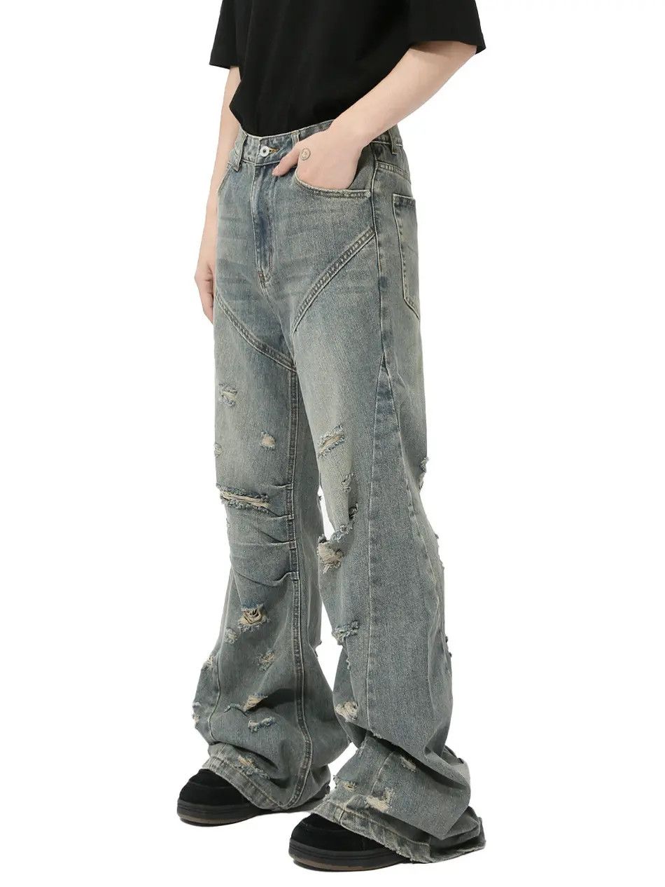 Japanese Brand Retro loose casual ripped slightly flared jeans Size US 32 / EU 48 - 2 Thumbnail