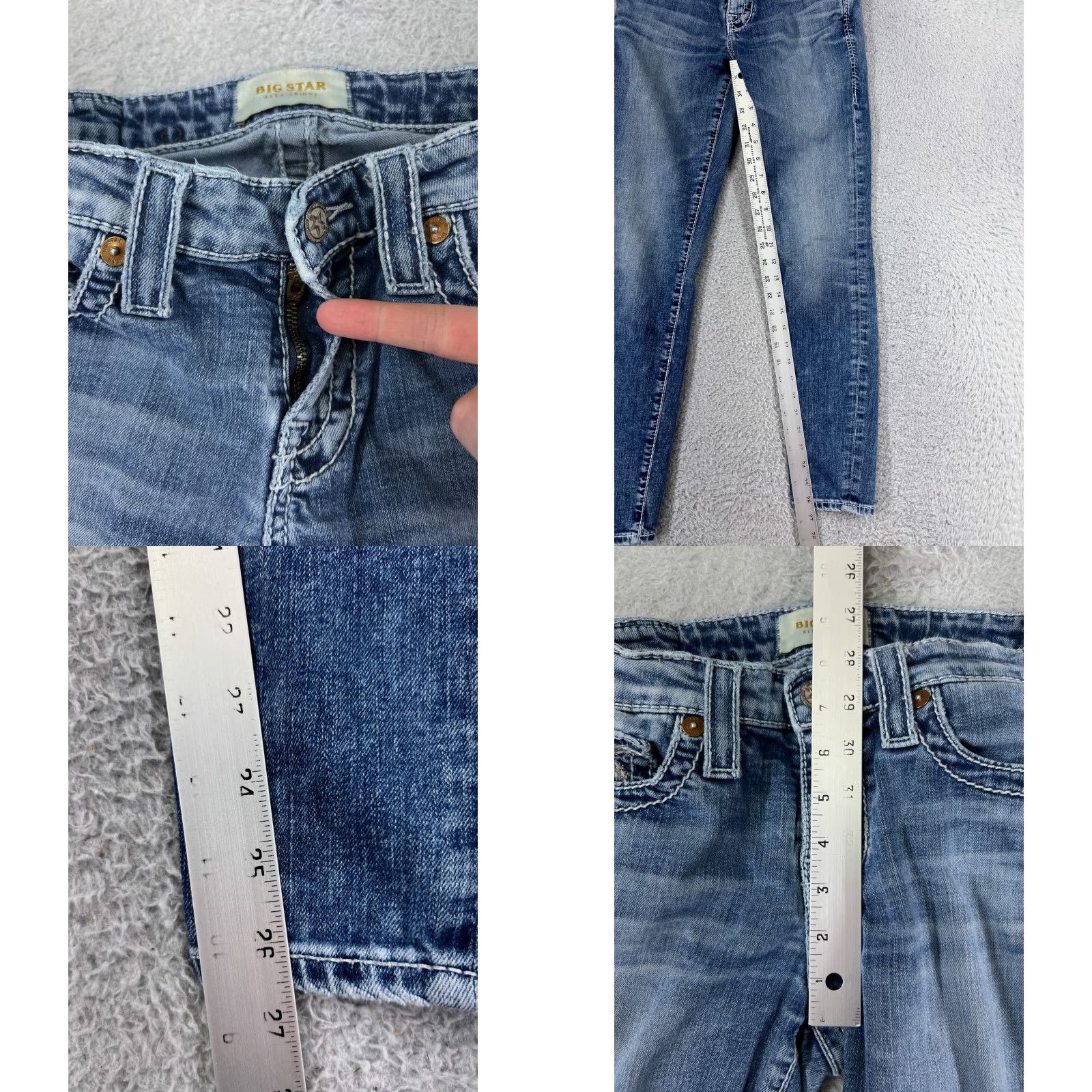 Denime VINTAGE Big Star Jeans Women 26 Blue Denim Skinny Low Rise Embroidered Stars Size 26" / US 2 / IT 38 - 8 Thumbnail
