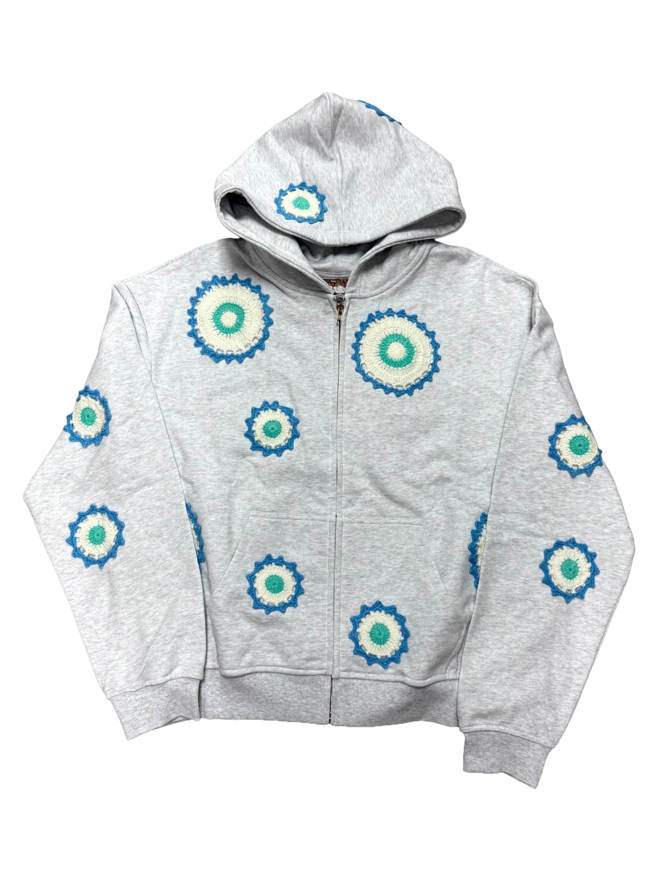 Arkyve Ocean Patch Crochet Grey Hoodie