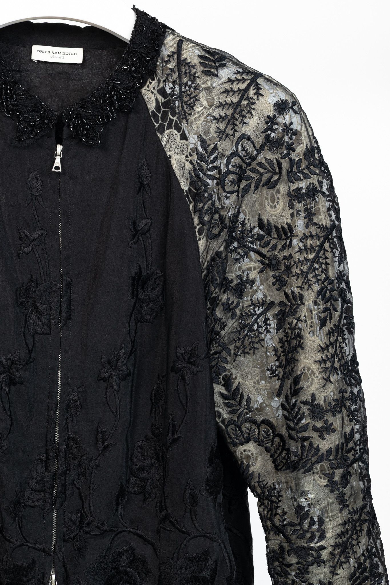 Dries Van Noten Dries Van Noten Black Embroidered Silk & Lace Bomber Jacket Size S / US 4 / IT 40 - 5 Thumbnail