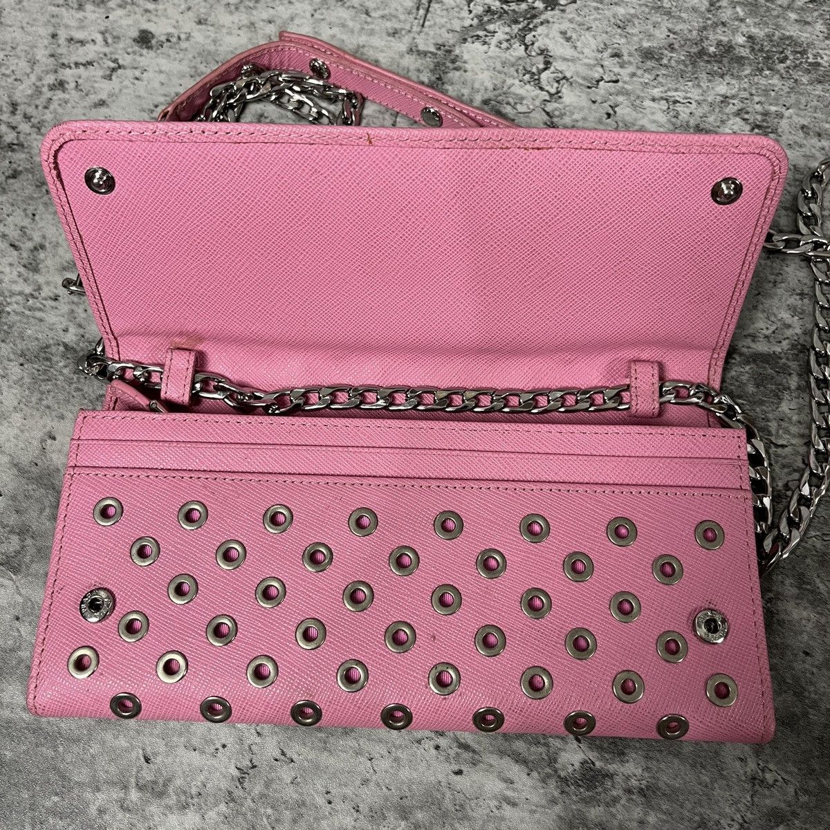 Prada Prada Pink Saffiano Rings Stud Clutch Chain Crossbody Size ONE SIZE - 14 Thumbnail