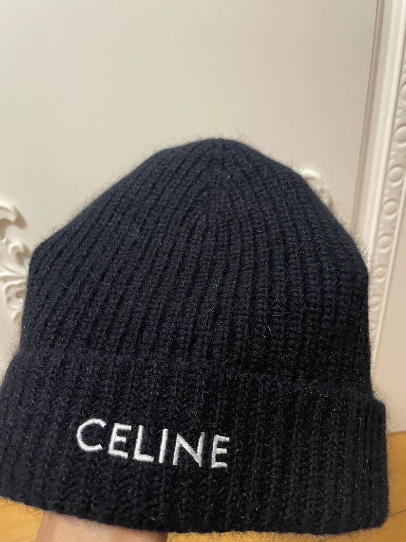 Celine Celine Black Beanie with White Logo Size ONE SIZE - 2 Thumbnail