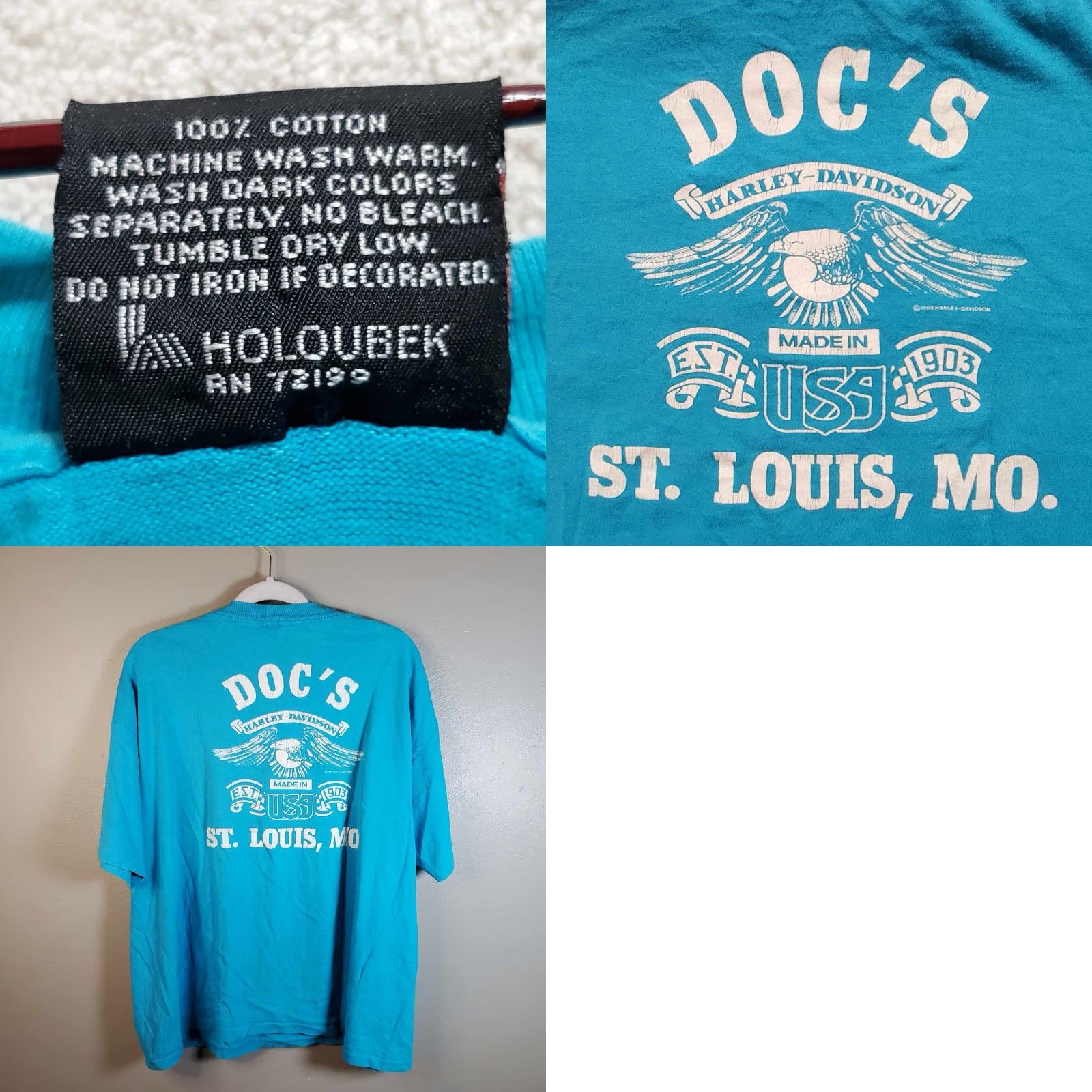 Harley Davidson VINTAGE Harley-Davidson T Shirt XL Blue 80s USA Made St Louis MO Single Stitch Mens Vintage Harley-Davidson Shirt 80s Size US XL / EU 56 / 4 - 8 Thumbnail