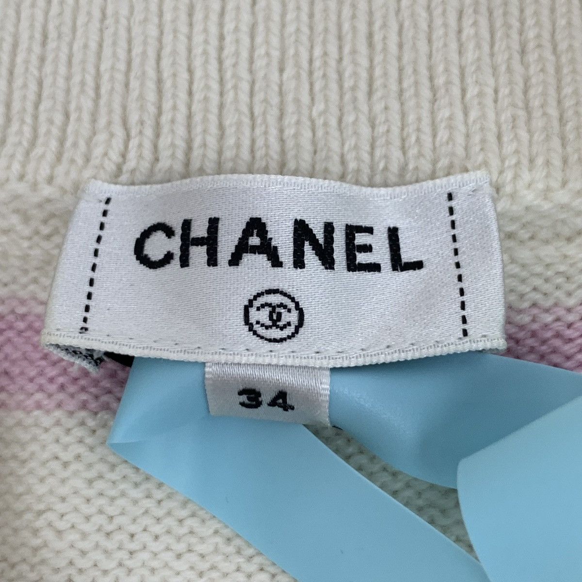 Chanel Chanel Beige Striped Logo Cashmere Knit Sweater Size XXS / US 00 / IT 34 - 5 Thumbnail