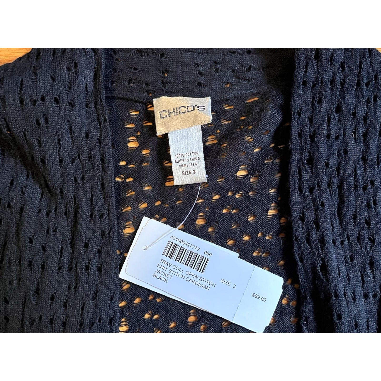 Vintage VINTAGE Chico’s Crochet Long Sweater Cardigan Women’s XL Black Open-Knit Short Sleeve Round Neck 100% Cotton Size XL / US 12-14 / IT 48-50 - 4 Thumbnail