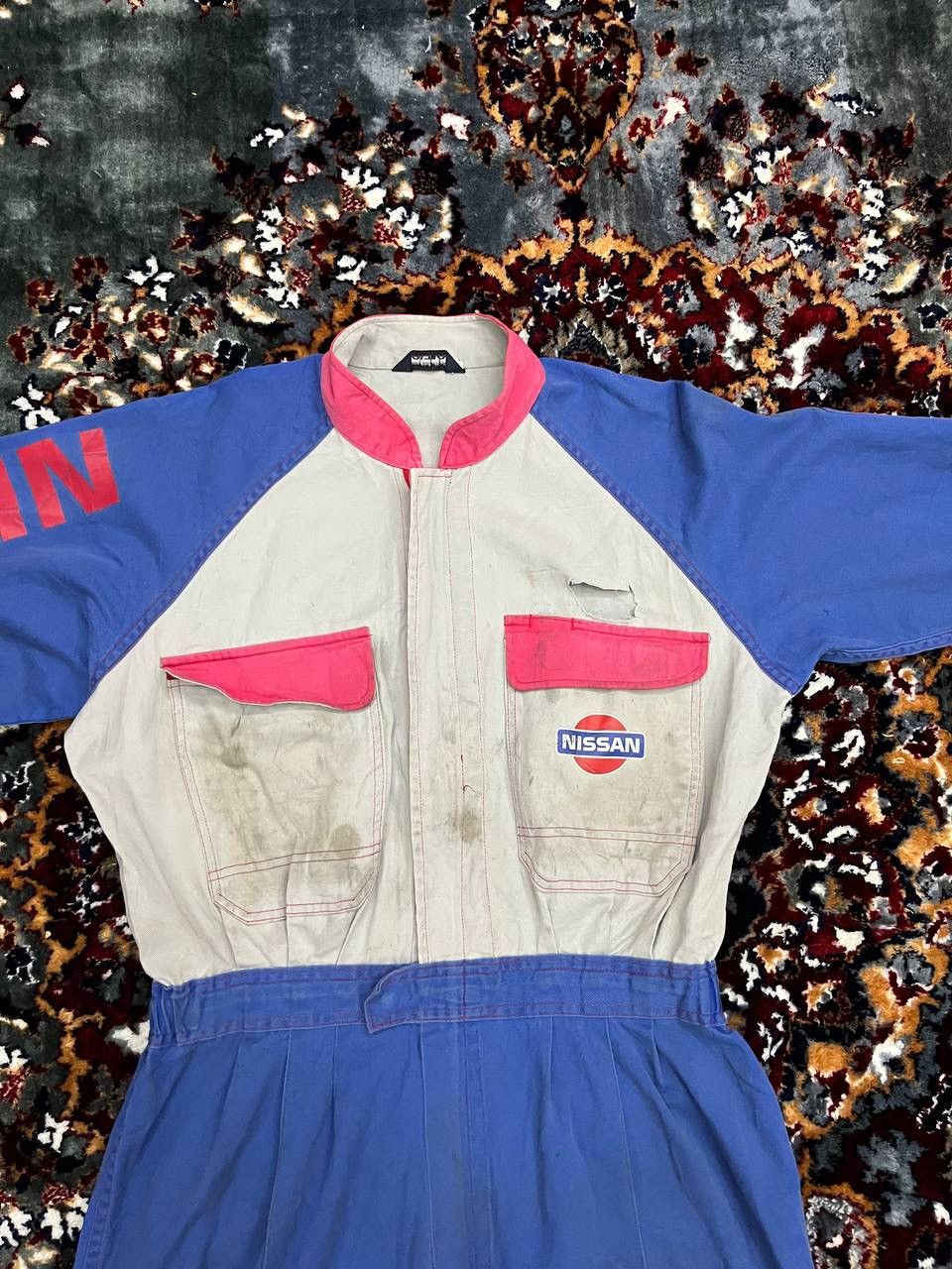 Japanese Brand Vintage Nissan Coverall Overall Jumpsuit Tri-Colour Racing Size US L / EU 52-54 / 3 - 2 Thumbnail