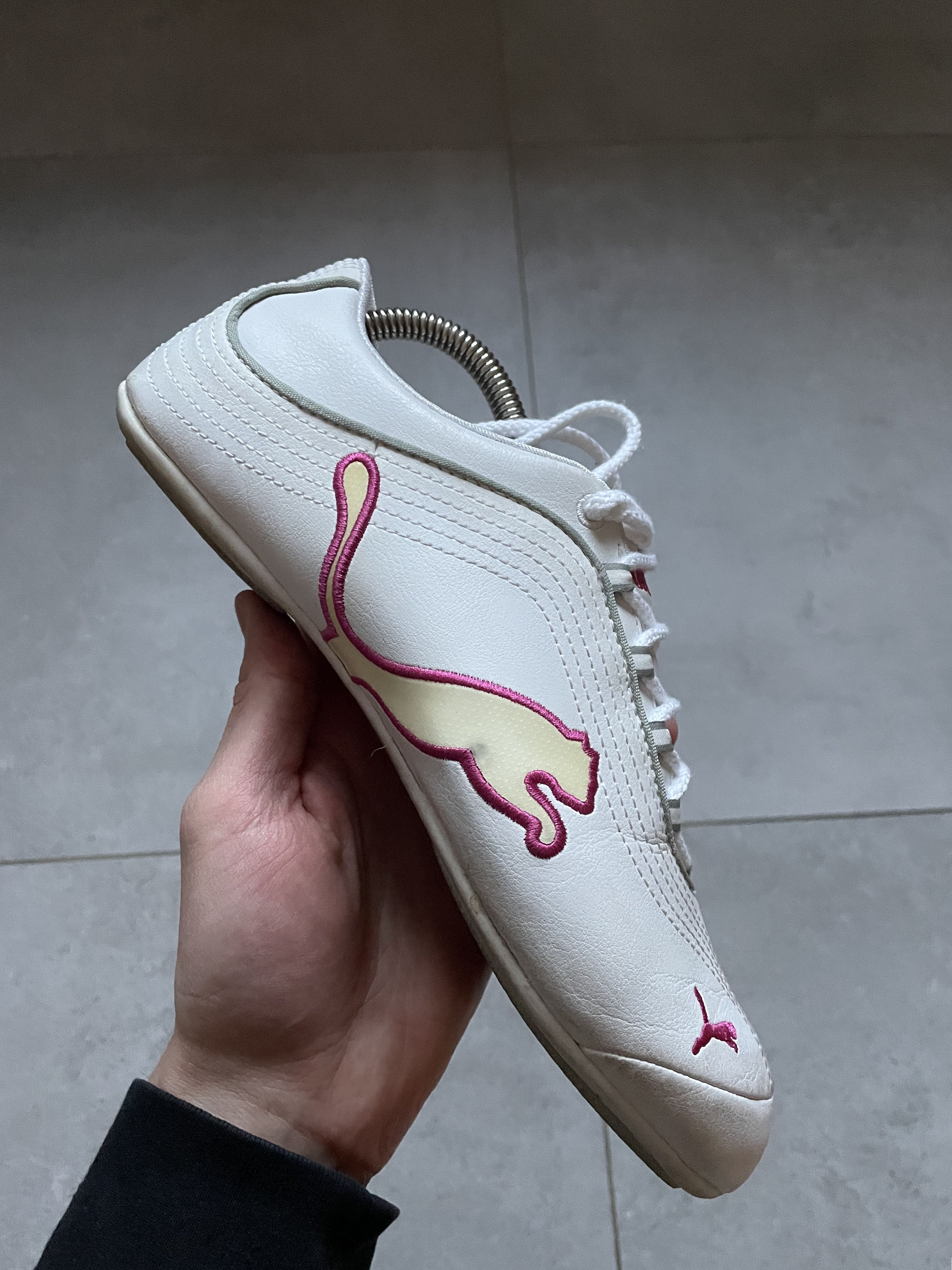 Puma VINTAGE Y2K PUMA WHITE PINK LEATHER ASANA MOSTRO SNEAKERS Size US 7.5 / IT 37.5 - 4 Thumbnail