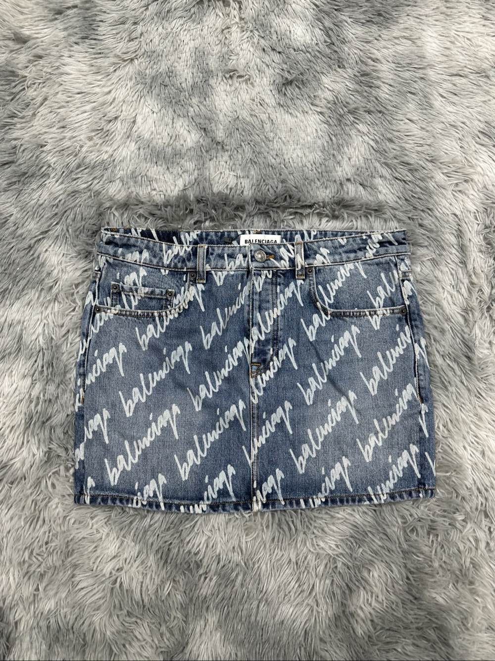 Balenciaga Balenciaga All-Over Logo Print Denim Mini Skirt Size 40 Size 27" / US 4 / IT 40 - 1 Thumbnail