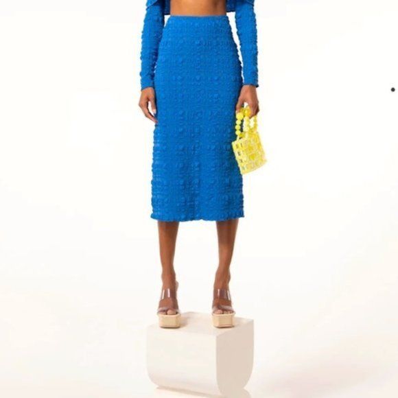 Cult Gaia Cult Gaia Caspara Popcorn Midi Slit Skirt Persian Blue Size 34" / US 12 / IT 48 - 3 Thumbnail