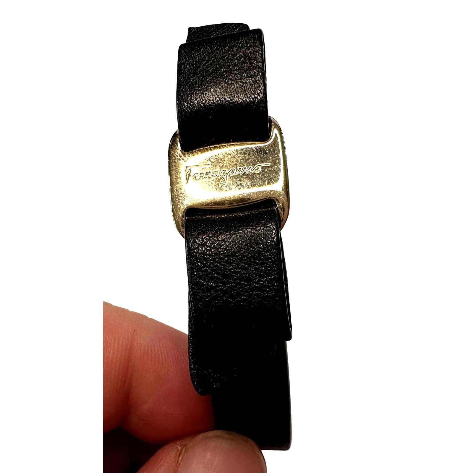 Salvatore Ferragamo Salvatore Ferragamo Black Leather Vara Bow Bracelet w Pouch Size ONE SIZE - 4 Thumbnail