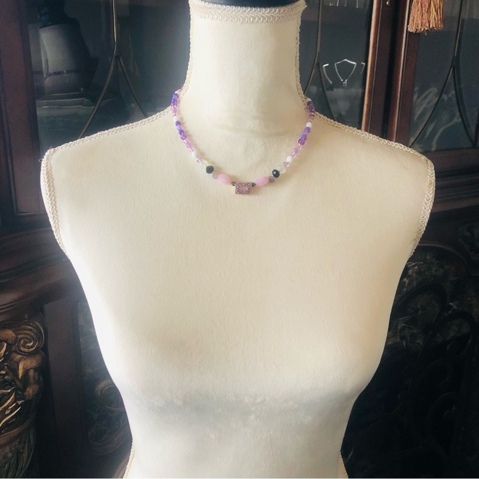 Handmade Handcrafted opal amethyst moon glow crystal beaded necklace Size ONE SIZE - 4 Thumbnail