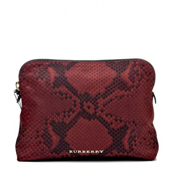 image of Burberry Logo Python Pattern Clutch Bag in Red, Men's