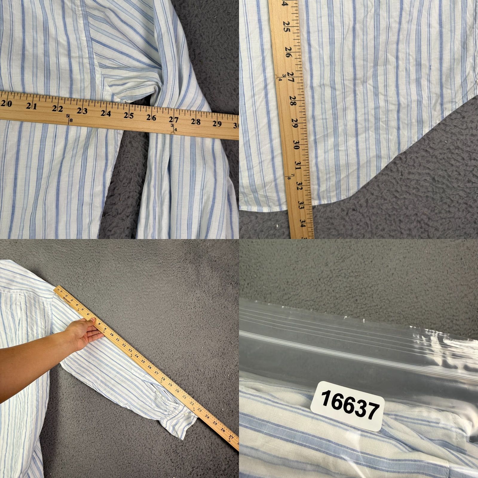 Loro Piana Loro Piana Shirt Mens 18/45 White Blue Striped Linen Blend Long Sleeve Pocket Button-Up Shirt Mens 2XL Blue Size US XXL / EU 58 / 5 - 8 Thumbnail