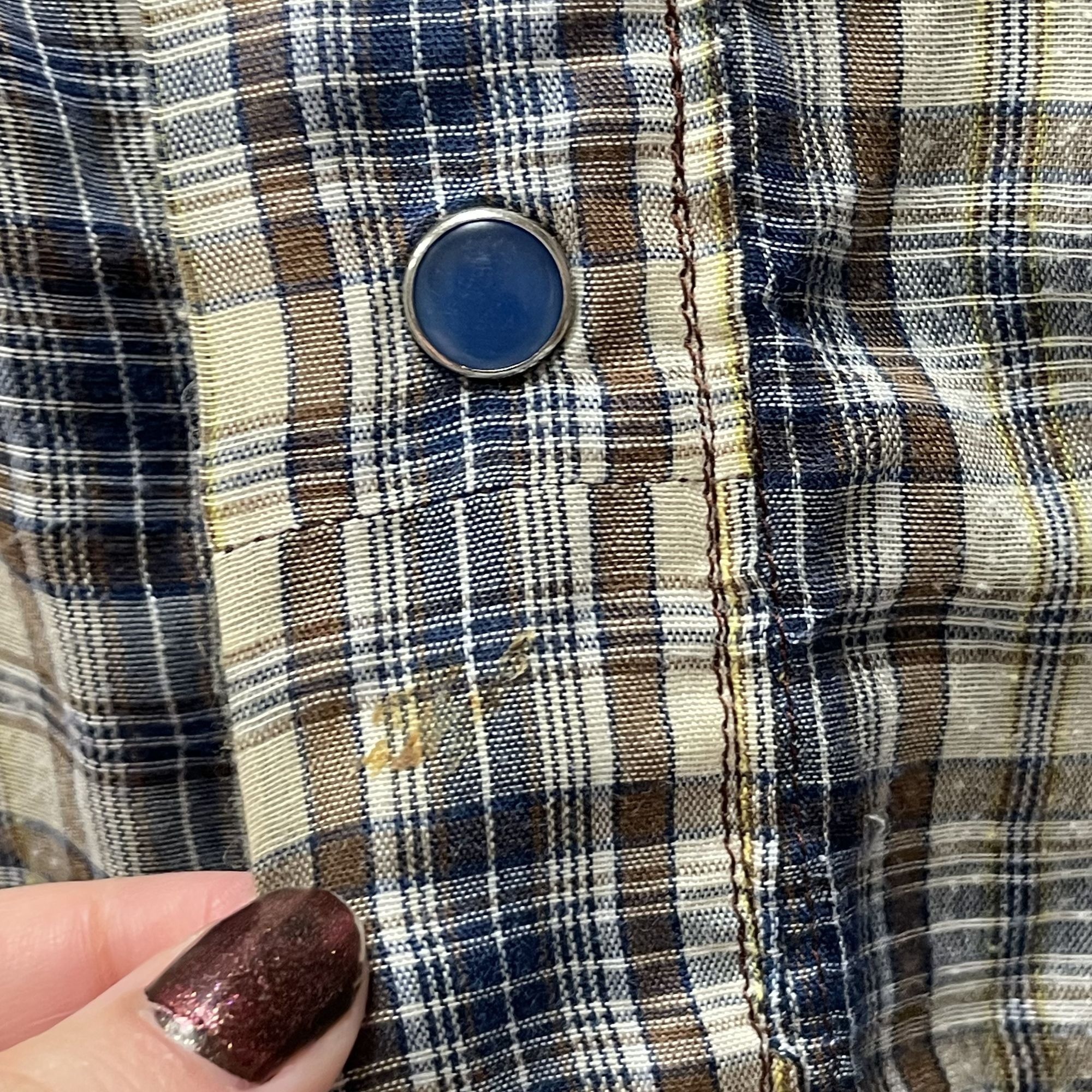 Other Vtg Blue Brown Plaid ROCKABILLY Cowboy SAWTOOTH Shirt Size US L / EU 52-54 / 3 - 6 Thumbnail