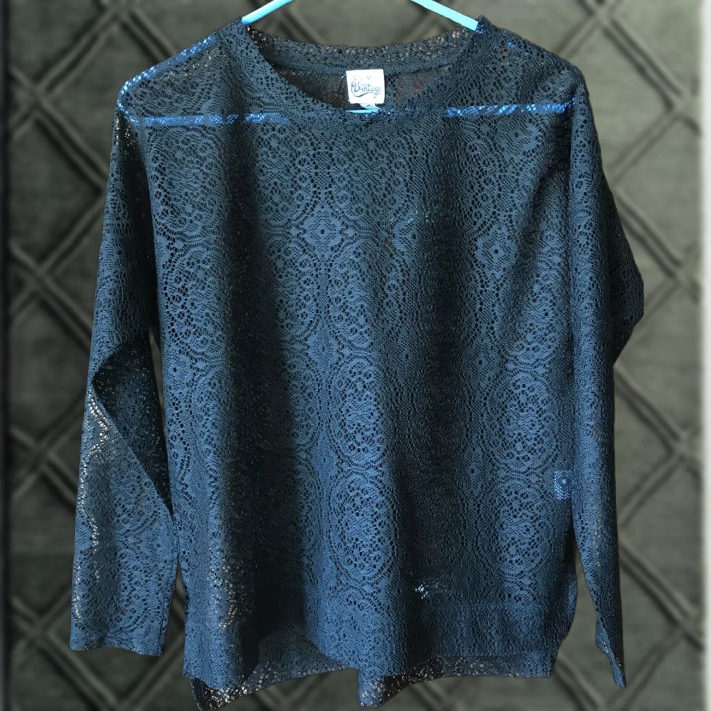 Vintage Como Long Sleeve Shirt Women M Black Sheer Lace B168 Medium Size M / US 6-8 / IT 42-44 - 1 Thumbnail