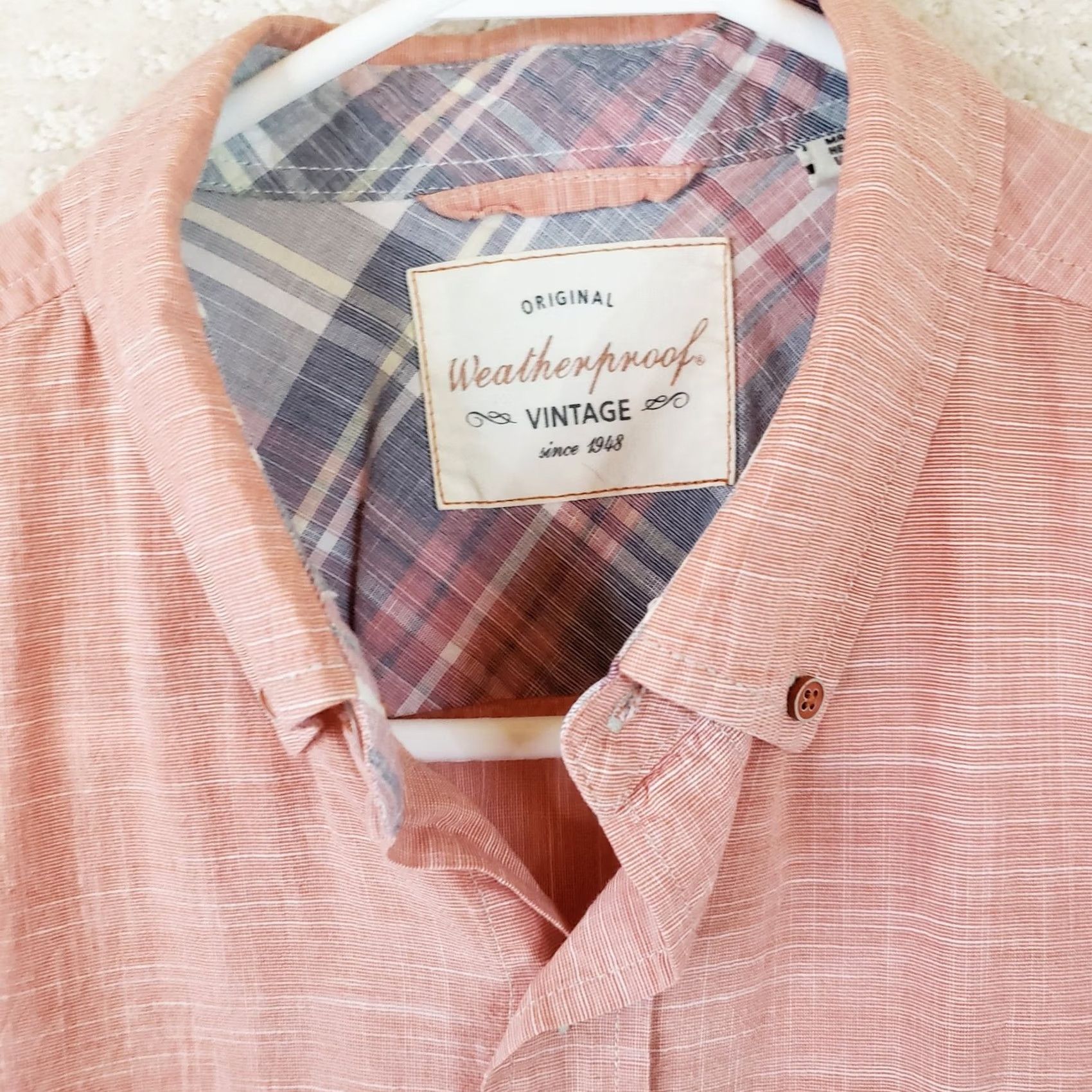 Weatherproof Weatherproof Vintage Shirt Mens Medium Pink Solid Short Sleeve Button Up Cotton Size US M / EU 48-50 / 2 - 5 Thumbnail
