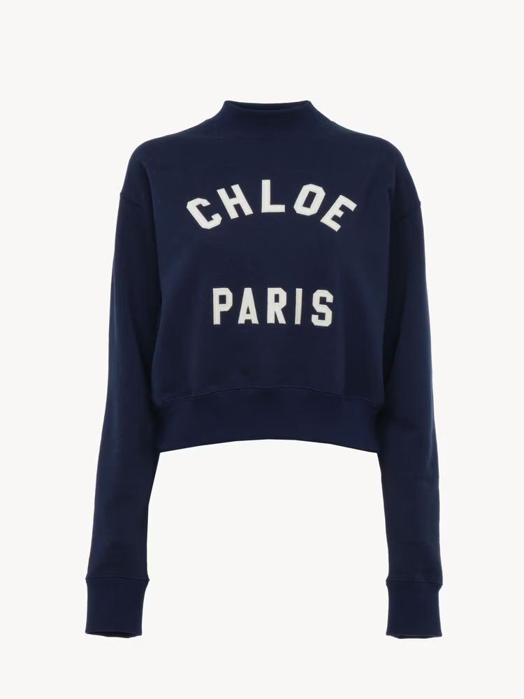 Chloe o1loc1c11125 Mockneck Logo Sweater in Blue Size XS / US 0-2 / IT 36-38 - 1 Thumbnail