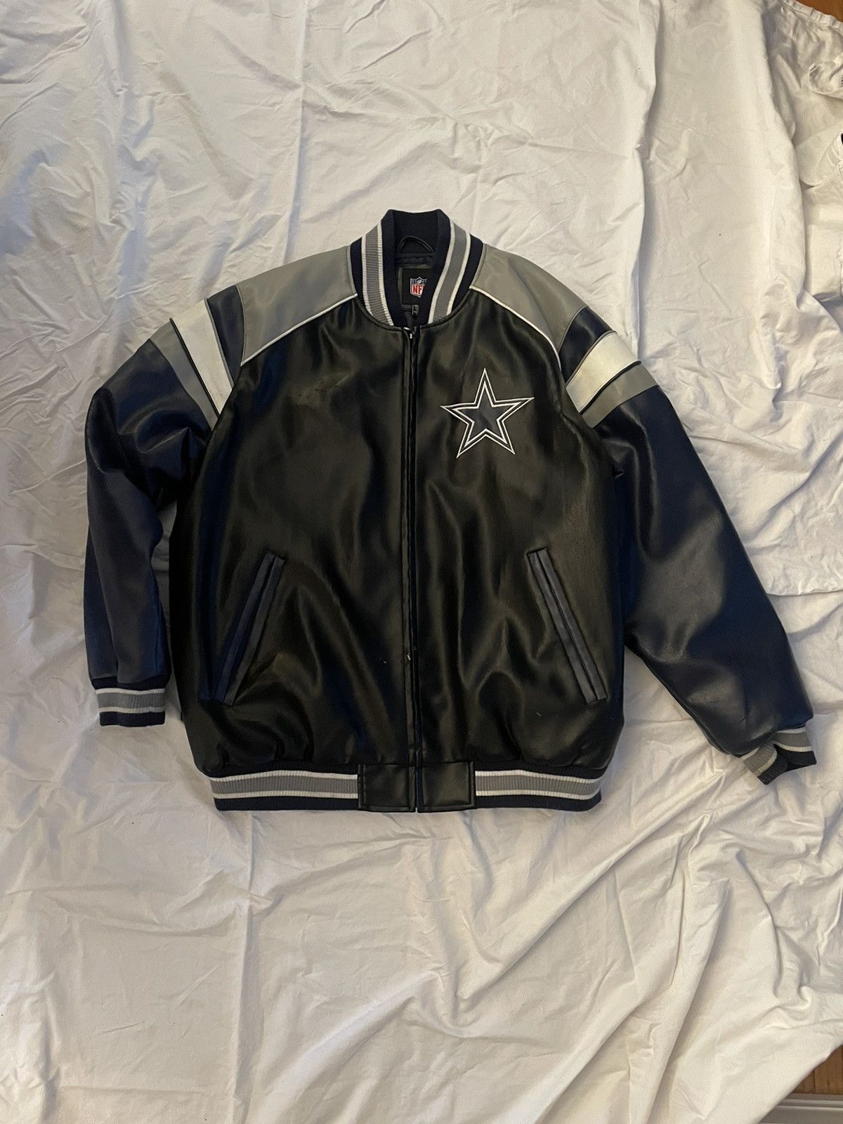 image of Nfl Cowboys Leather Bomber in Black, Men's (Size 2XL)