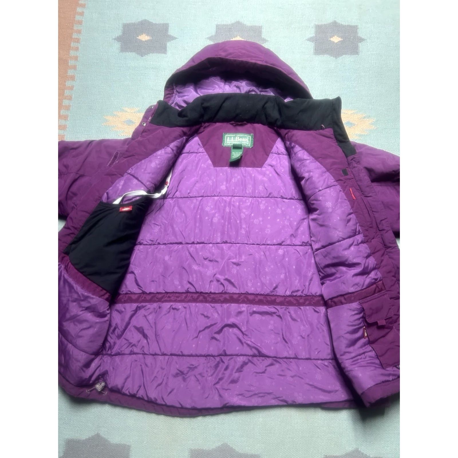 VINTAGE LL Bean hooded puffer jacket purple insulated ski snow Women’s 1X XL Jacket Hooded Winter Women’s XL Purple Nylon Ski G4