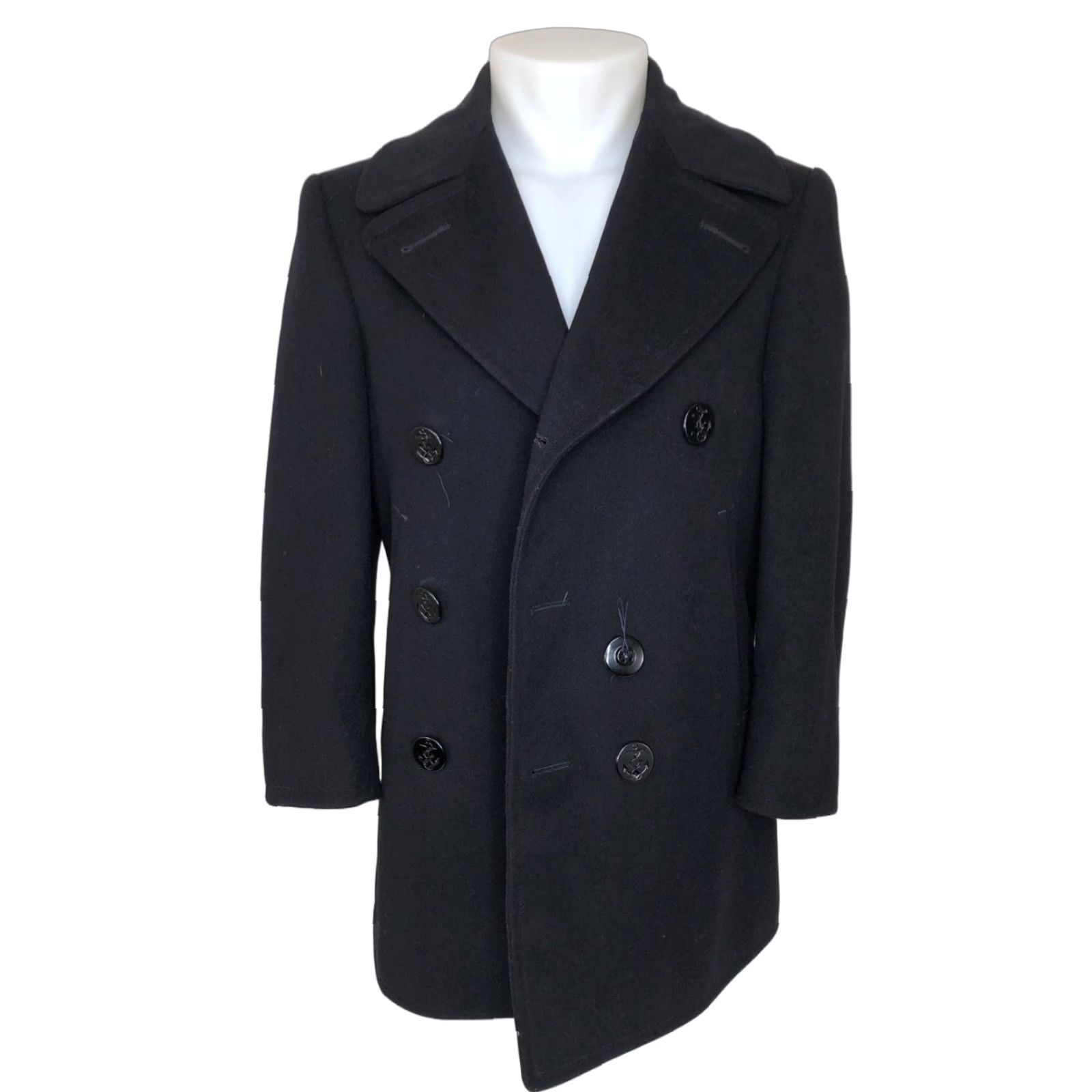 Vintage VINTAGE Naval Clothing Factory PeaCoat Jacket Wool Corduroy Mens 36 Navy Very Dark Blue Pockets, 1940s-50s Style Size US XXS / EU 40 - 1 Thumbnail