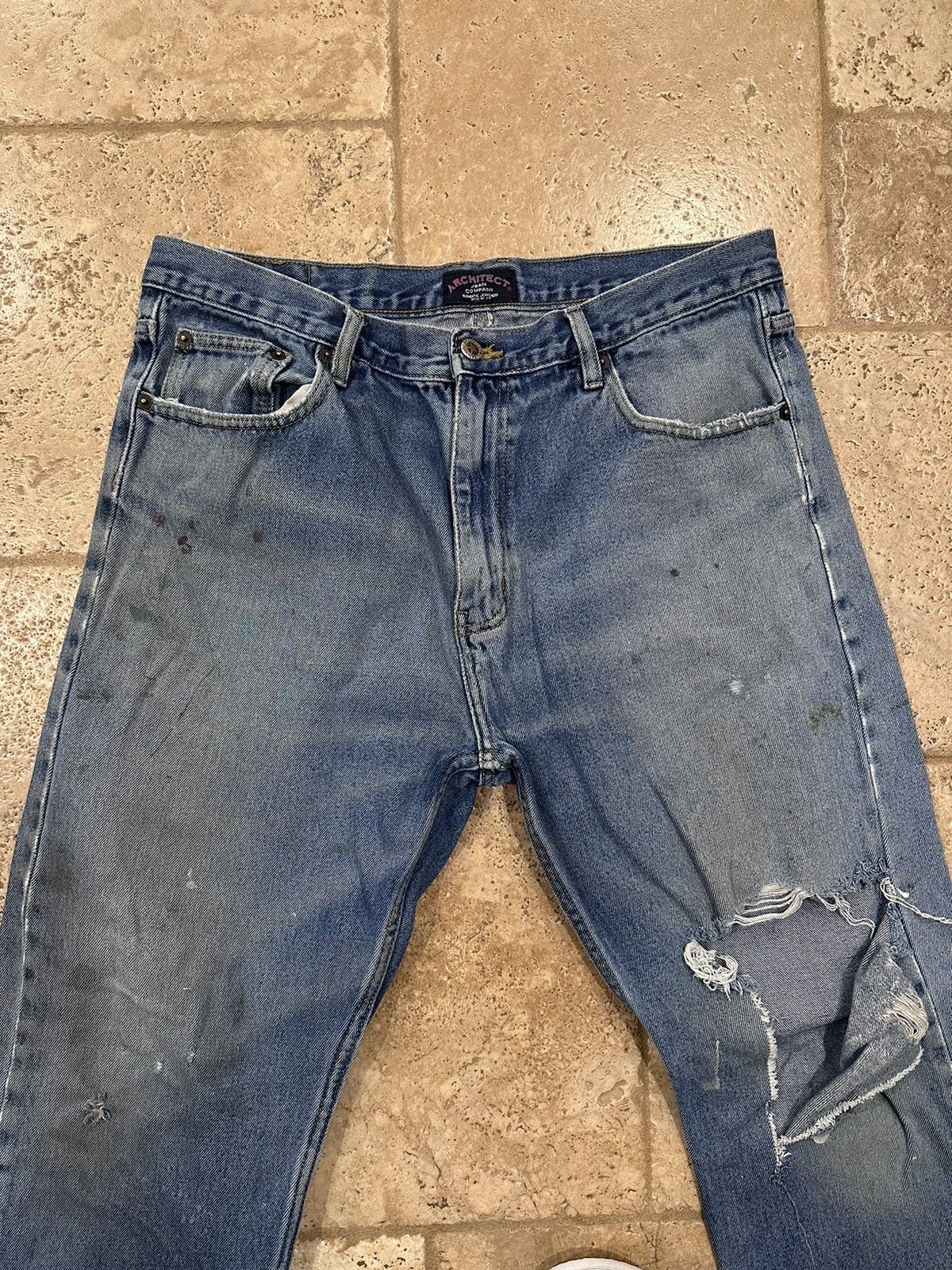 Architect × Vintage Vintage Architect Distressed Stone Paint Denim Blue Jeans Size US 36 / EU 52 - 4 Thumbnail