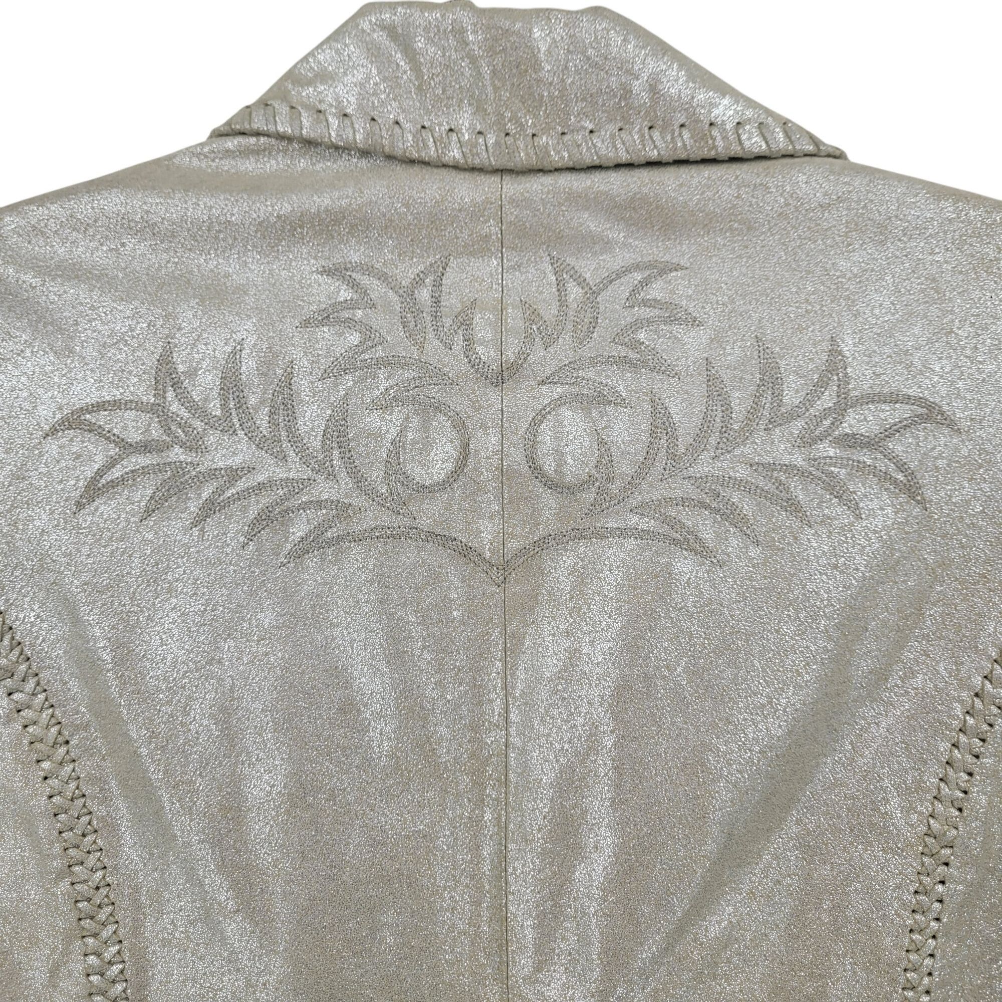 White House Black Market WHBM Metallic Gold Western Genuine Leather Bolero Jacket 6 P Size M / US 6-8 / IT 42-44 - 4 Thumbnail