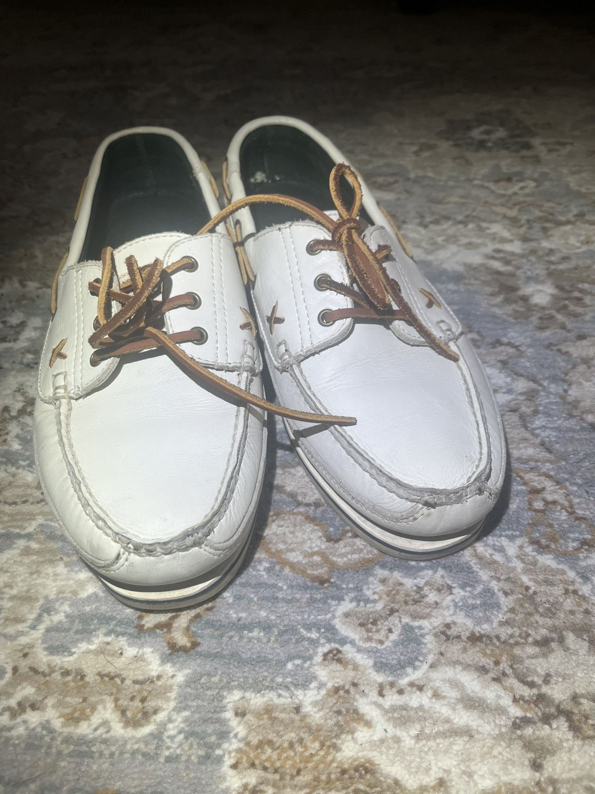 Polo Ralph Lauren POLO by RALPH LAUREN IVORY LEATHER BOAT SHOES 12 Size US 12 / EU 45 - 2 Thumbnail