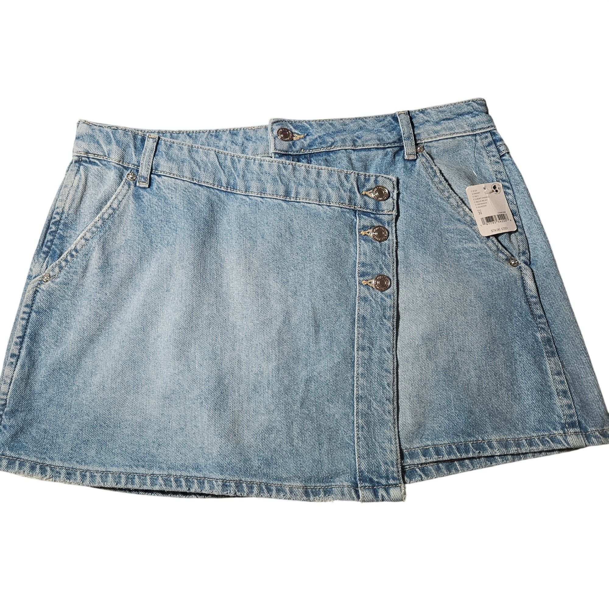 Free People NWT Free People Women’s Denim Mini Skirt 31 Asymmetrical Y2K Size 31" - 12 Thumbnail