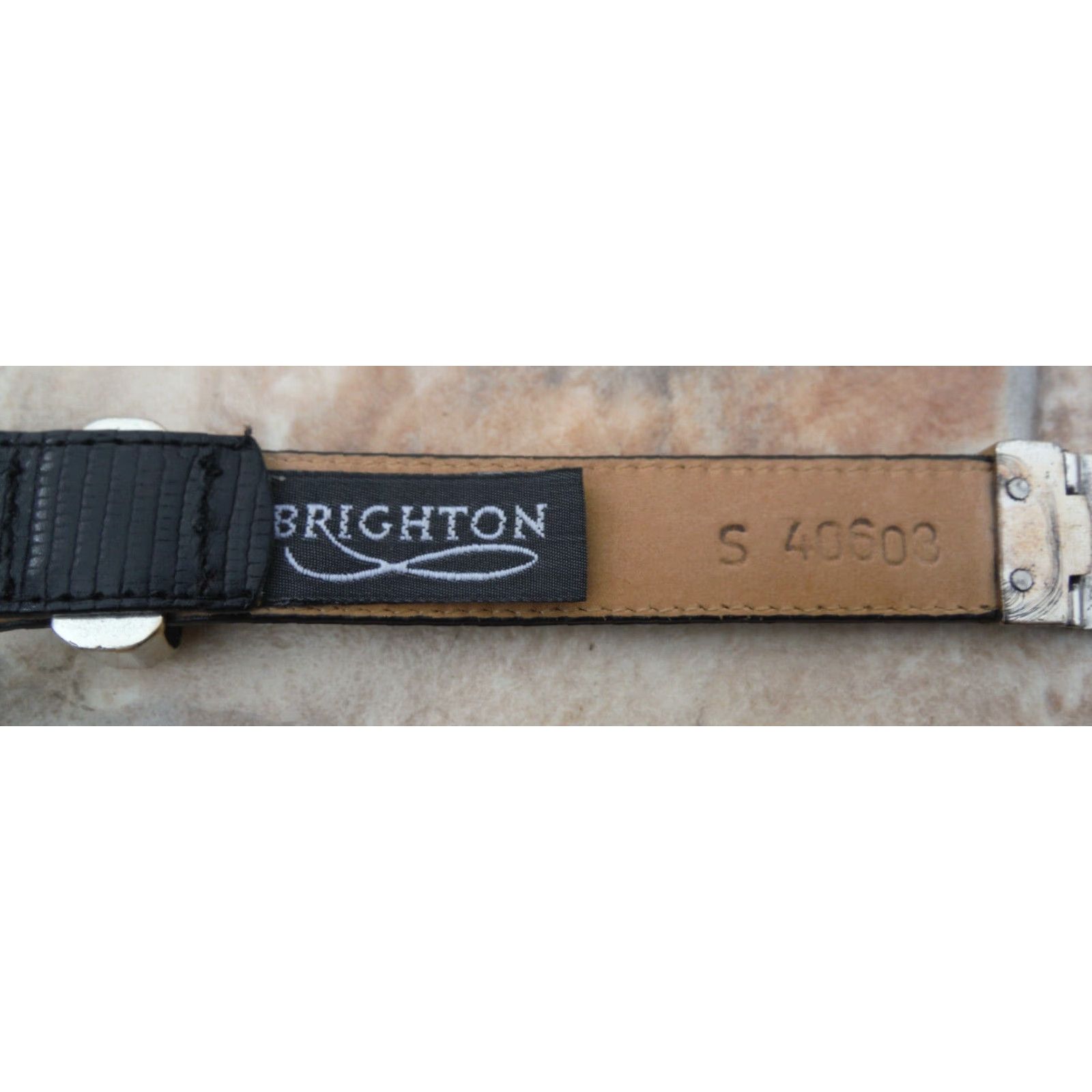 Brighton VINTAGE Brighton Leather Concho Belt Women's Small Black Reptile Pattern 90s Decorative Engraved Size ONE SIZE - 6 Thumbnail