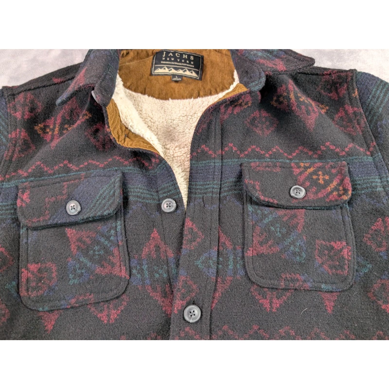 Vintage JACHS Jacket Mens L Wool Blend Aztec Sherpa Lined Fleece Warm Coat Black Geometric Southwestern Outdoor 90s Mens Size US L / EU 52-54 / 3 - 3 Thumbnail