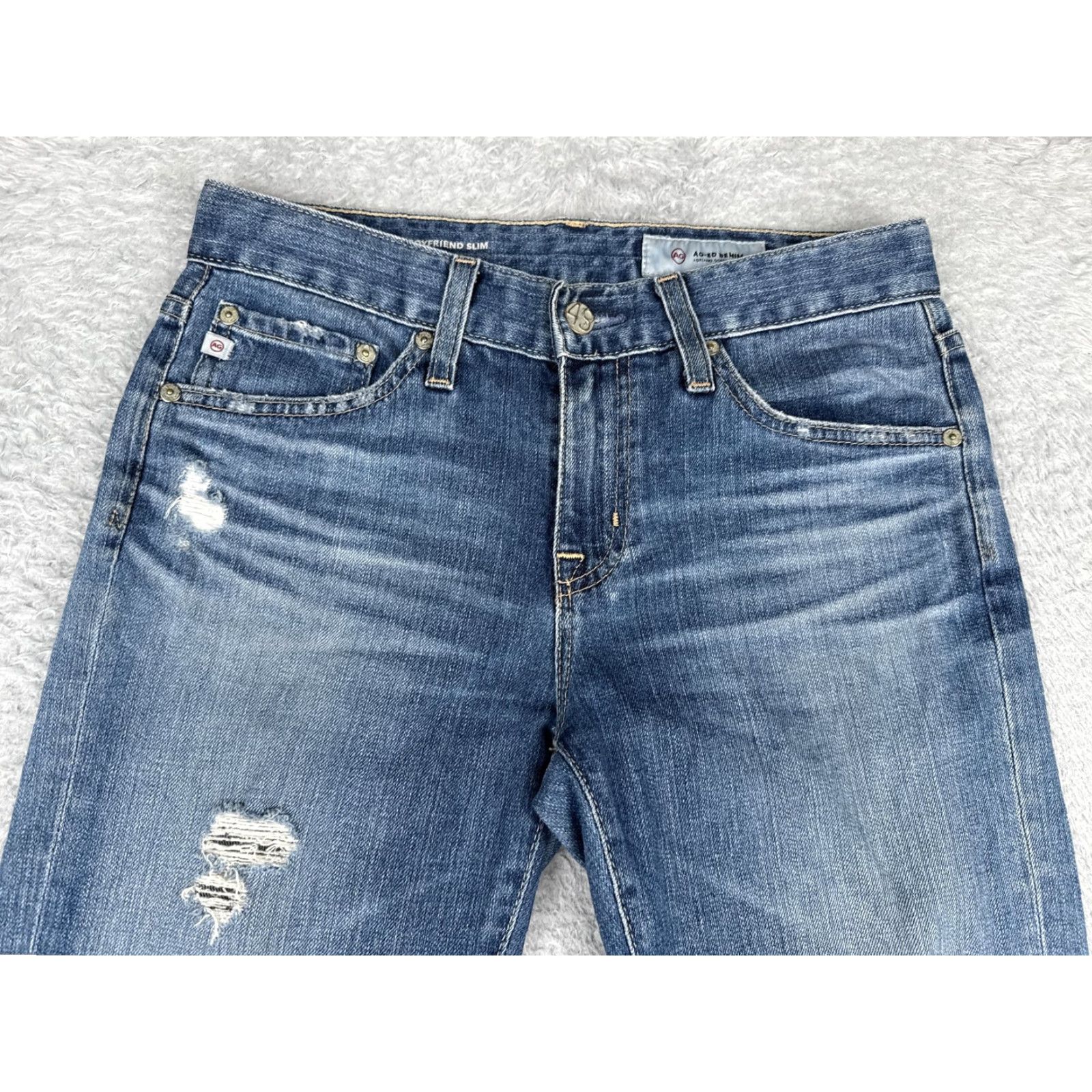 Vintage AG Adriano Goldschmied Jeans Womens 24R Blue The Ex-Boyfriend Slim Distressed Jeans Size 42" / US 20 - 4 Thumbnail