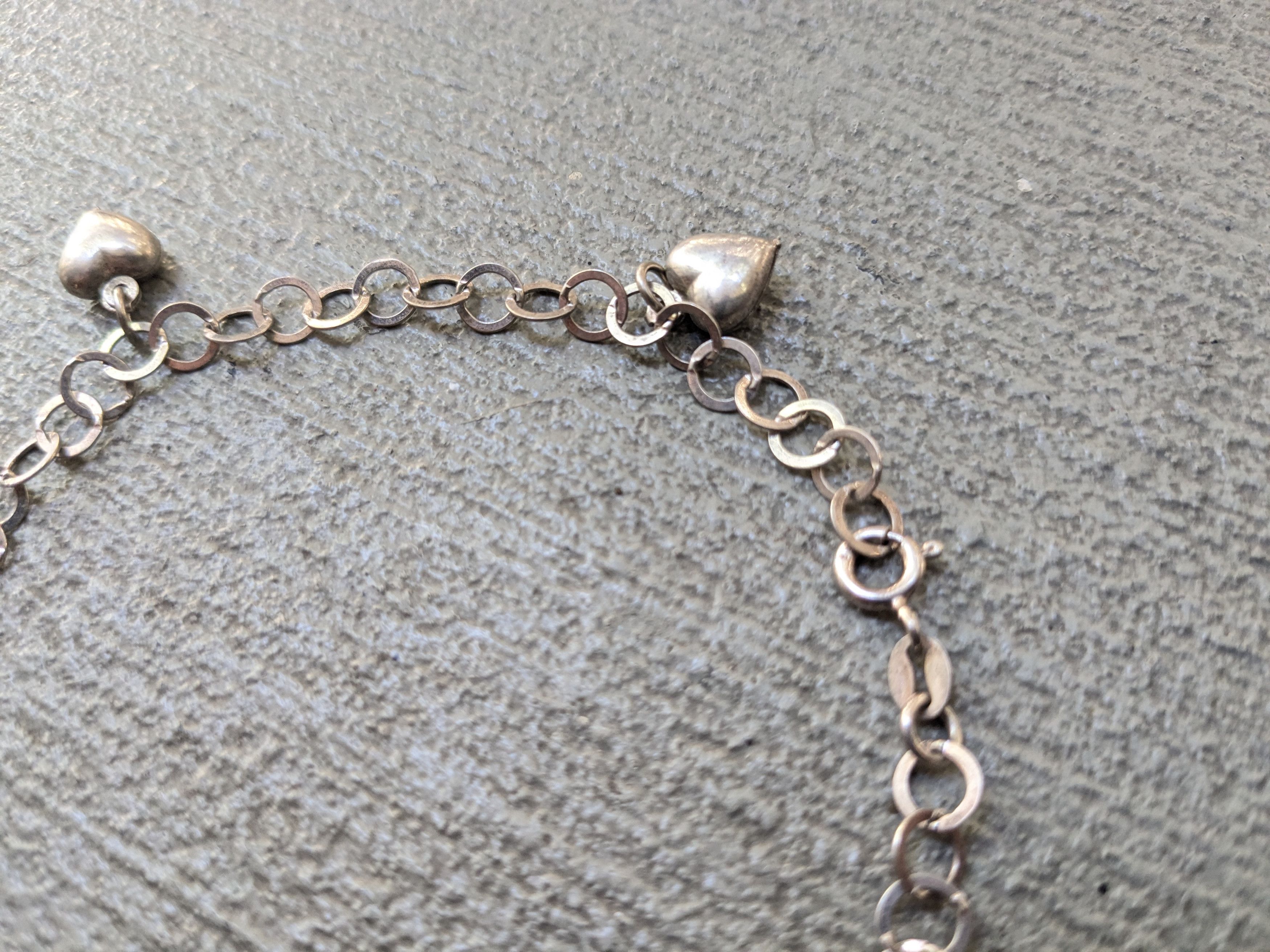 Sterling Silver × Vintage Vintage Sterling Silver Anklet Heart Round Charm 9" Size ONE SIZE - 4 Thumbnail