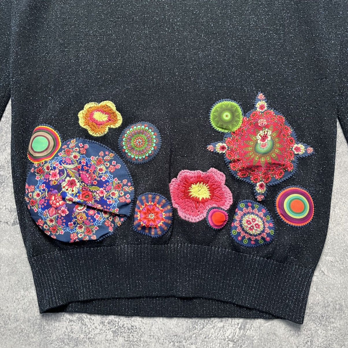 Desigual × Vintage Vintage Desigual Floral Glitter Sweater Avant-Garde Y2K Size M / US 6-8 / IT 42-44 - 3 Thumbnail
