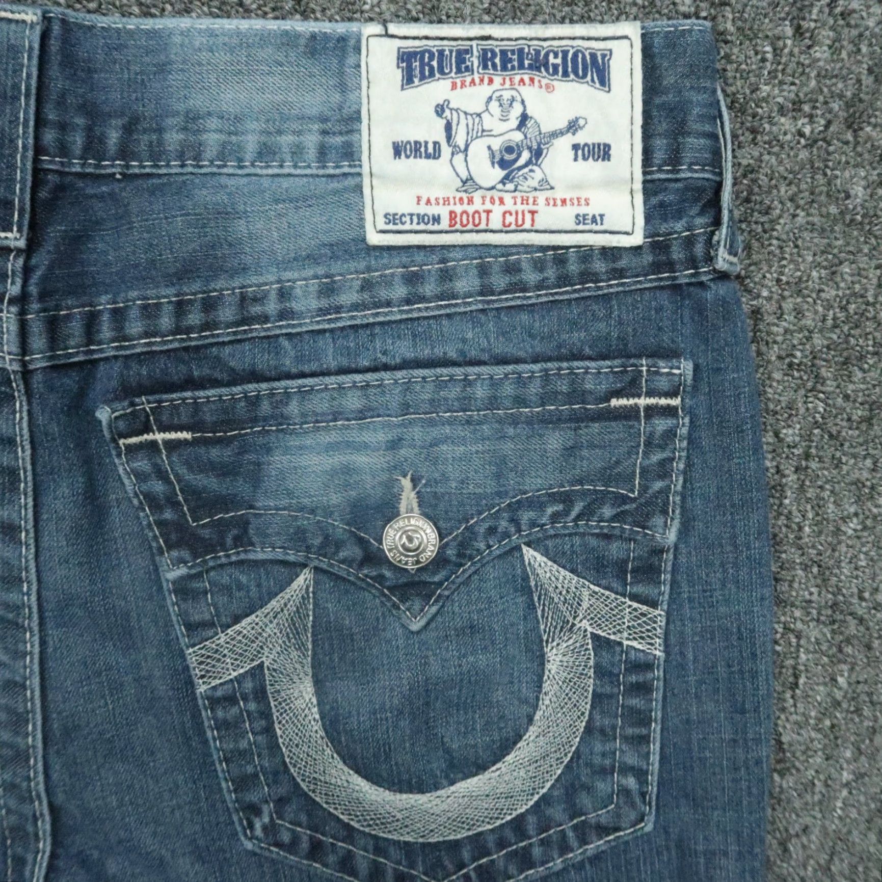 True Religion True Religion Jeans Mens 36x28 Blue Bootcut Raw Hem 5 Pocket Flaps Size US 36 / EU 52 - 7 Thumbnail