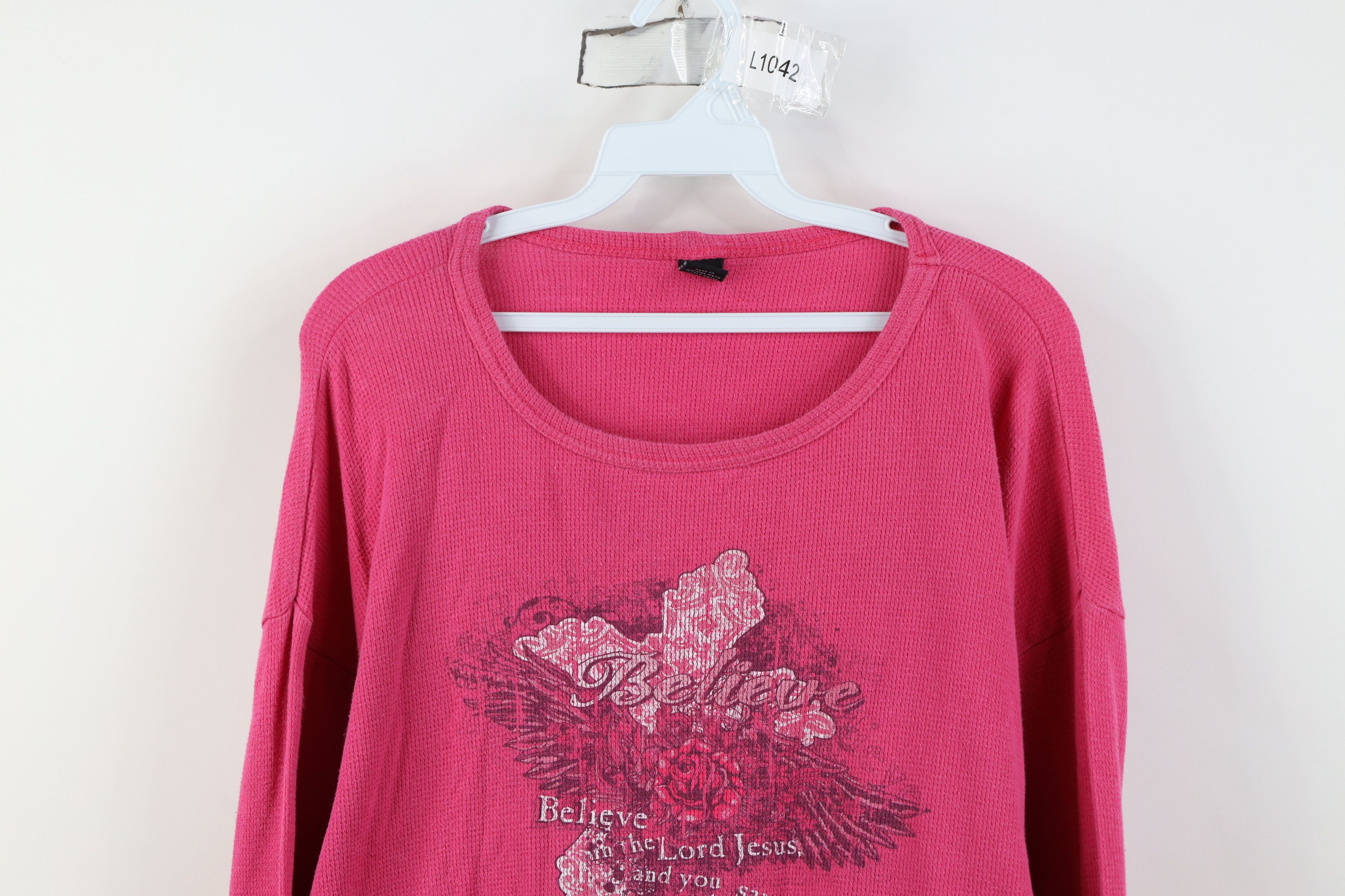Vintage Vintage Y2K Babydoll Christian Jesus Cross Thermal T-Shirt Size XL / US 12-14 / IT 48-50 - 2 Thumbnail