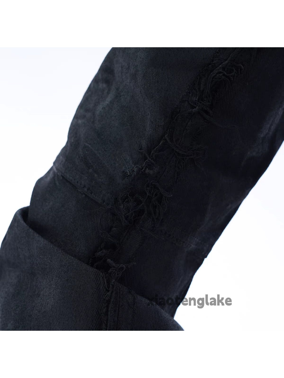 zx ripped damaged punk grunge wax coated stack jeans