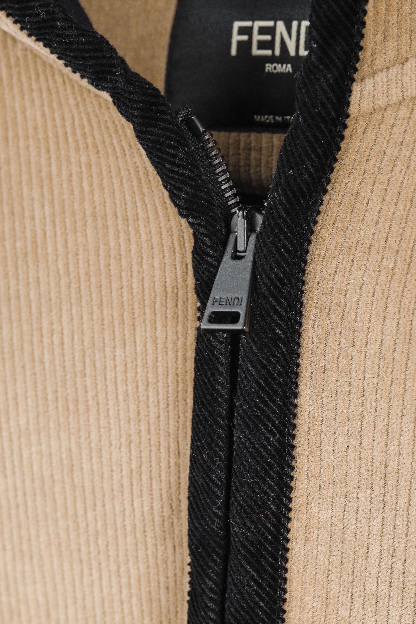 Fendi Fendi Tan Corduroy Logo-Embossed Zip Hooded Jacket Size US M / EU 48-50 / 2 - 9 Thumbnail