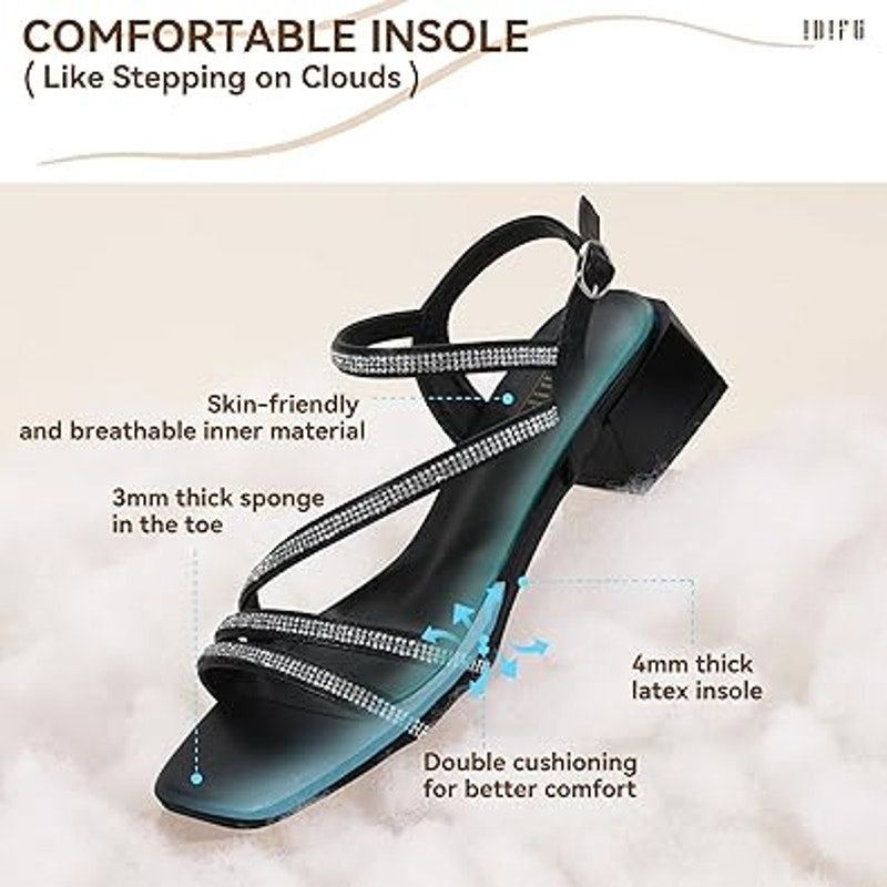 Other Idifu Women's 8.5 Black Silver Rhinestone Block Heel Sandals Size US 8.5 / IT 38.5 - 4 Thumbnail