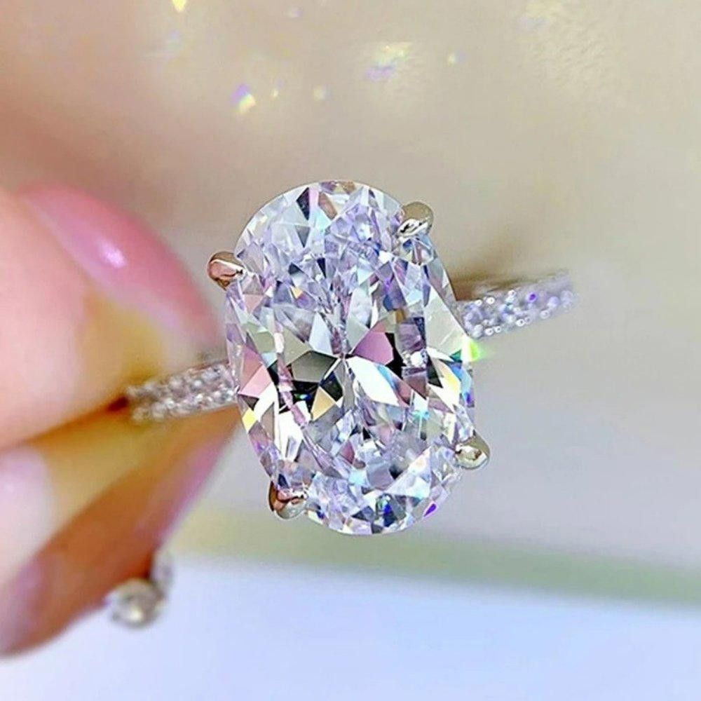 Designer Sterling Silver 14mm Oval Engagement Ring - Size 7 Size ONE SIZE - 10 Thumbnail