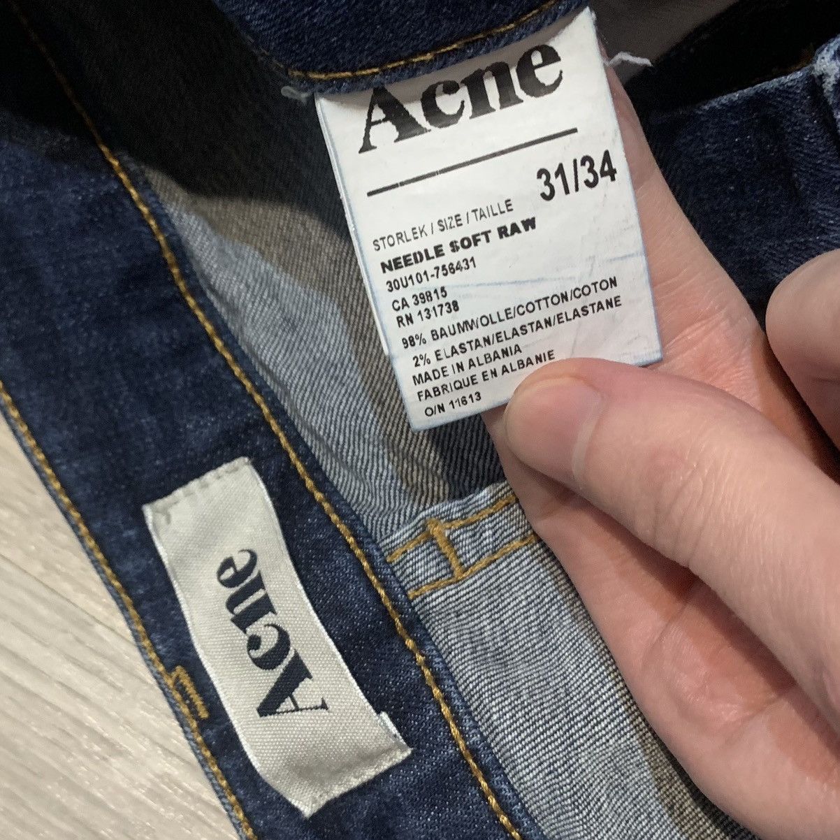 Acne Studios × Jean Acne Needle Soft Raw Jeans Pants Denim Faded Dark Wash 31/34 Size 31" - 8 Thumbnail