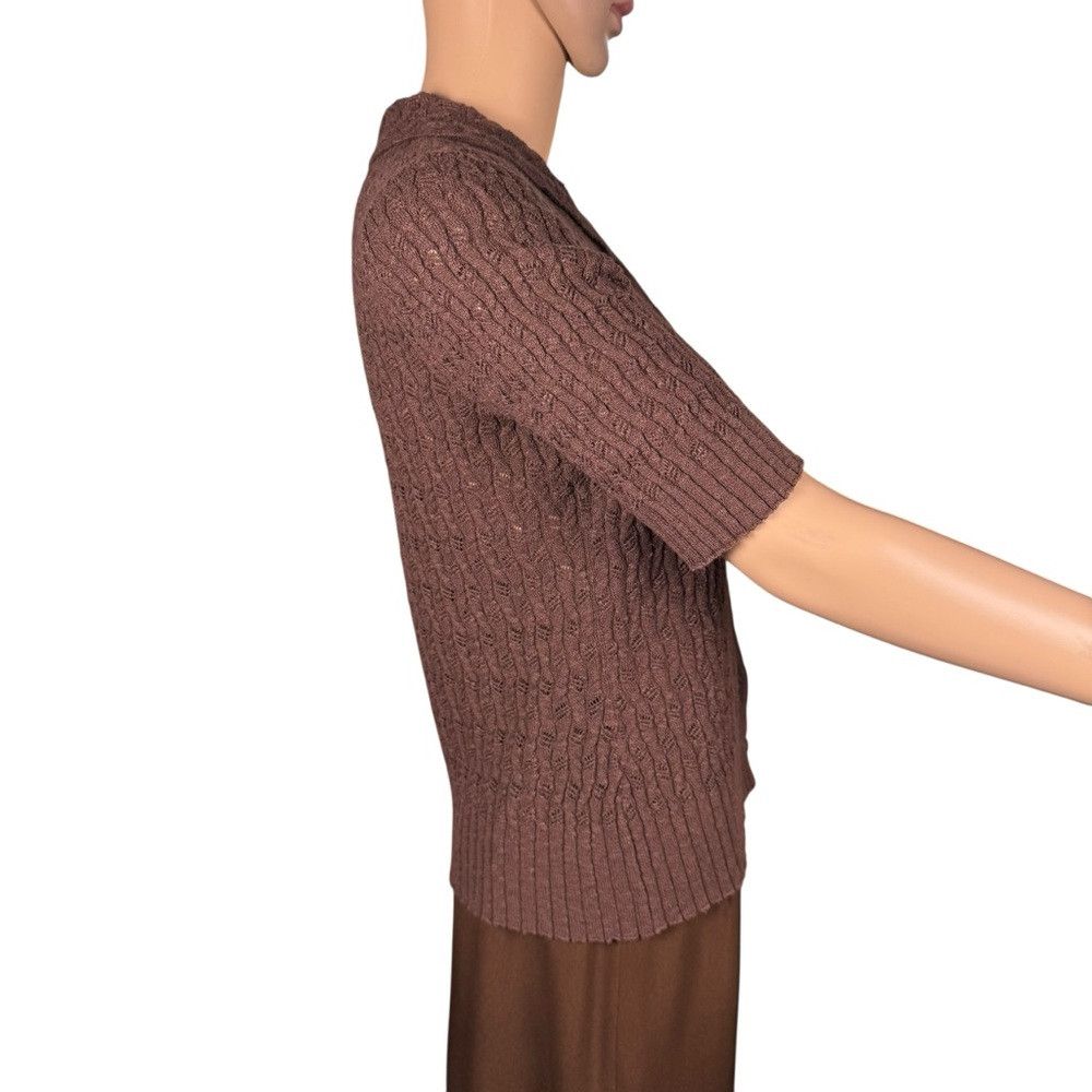 Other Sigrid Olsen Knit Cotton Short Sleeve Collared Brown Cardig Size S / US 4 / IT 40 - 3 Thumbnail