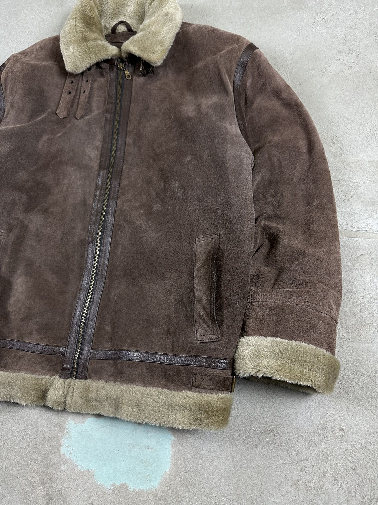 90s Vintage Sheepskin Leather Bomber Boxy Jacket