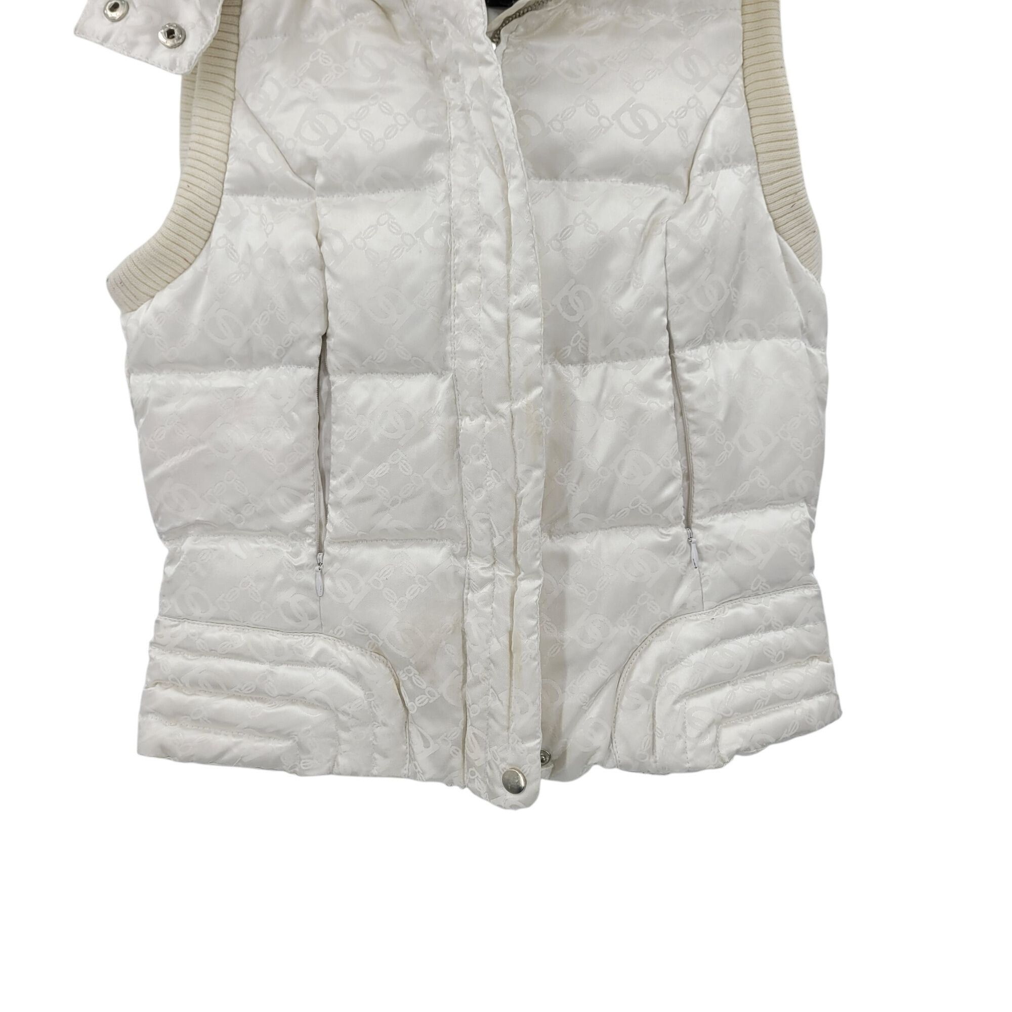 Bebe Y2K Bebe White Quilted Hooded Vest Faux Fur Trim M Logo Prin Size M / US 6-8 / IT 42-44 - 5 Thumbnail