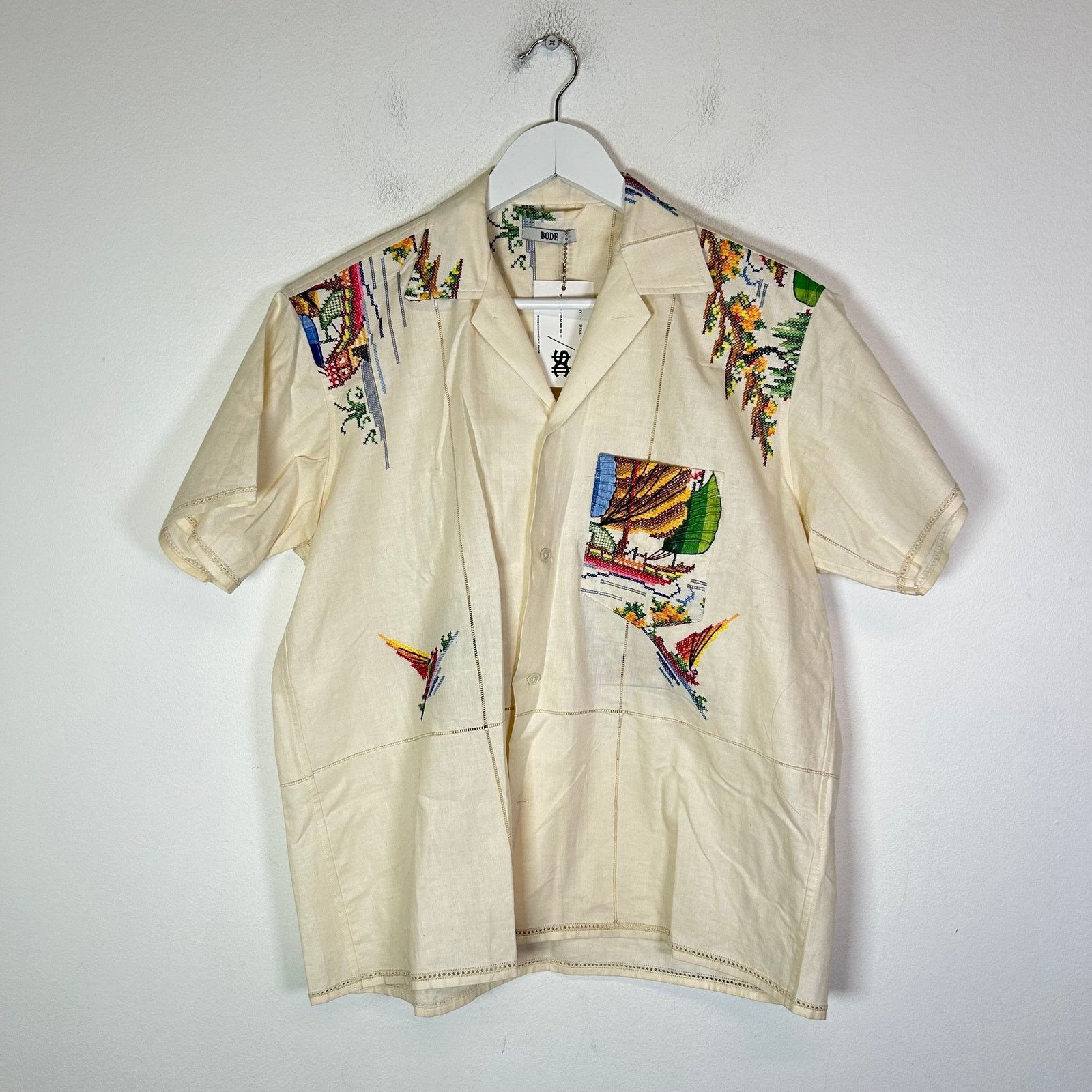 Bode Bode Cream One Of A Kind Embroidered Button-Up Shirt Size M Size US M / EU 48-50 / 2 - 1 Thumbnail