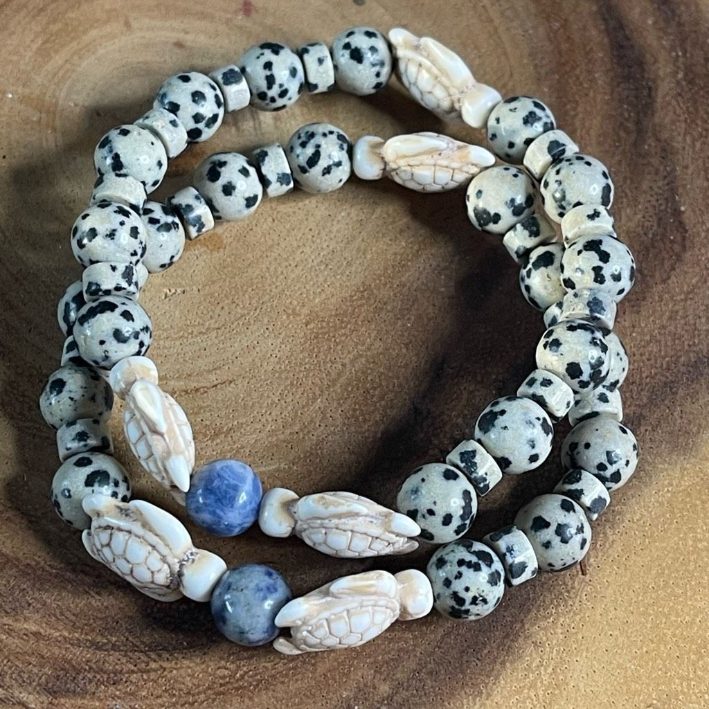 Other Sea turtle blue dot stone Dalmatian jasper stretch bracelet Size ONE SIZE - 1 Thumbnail