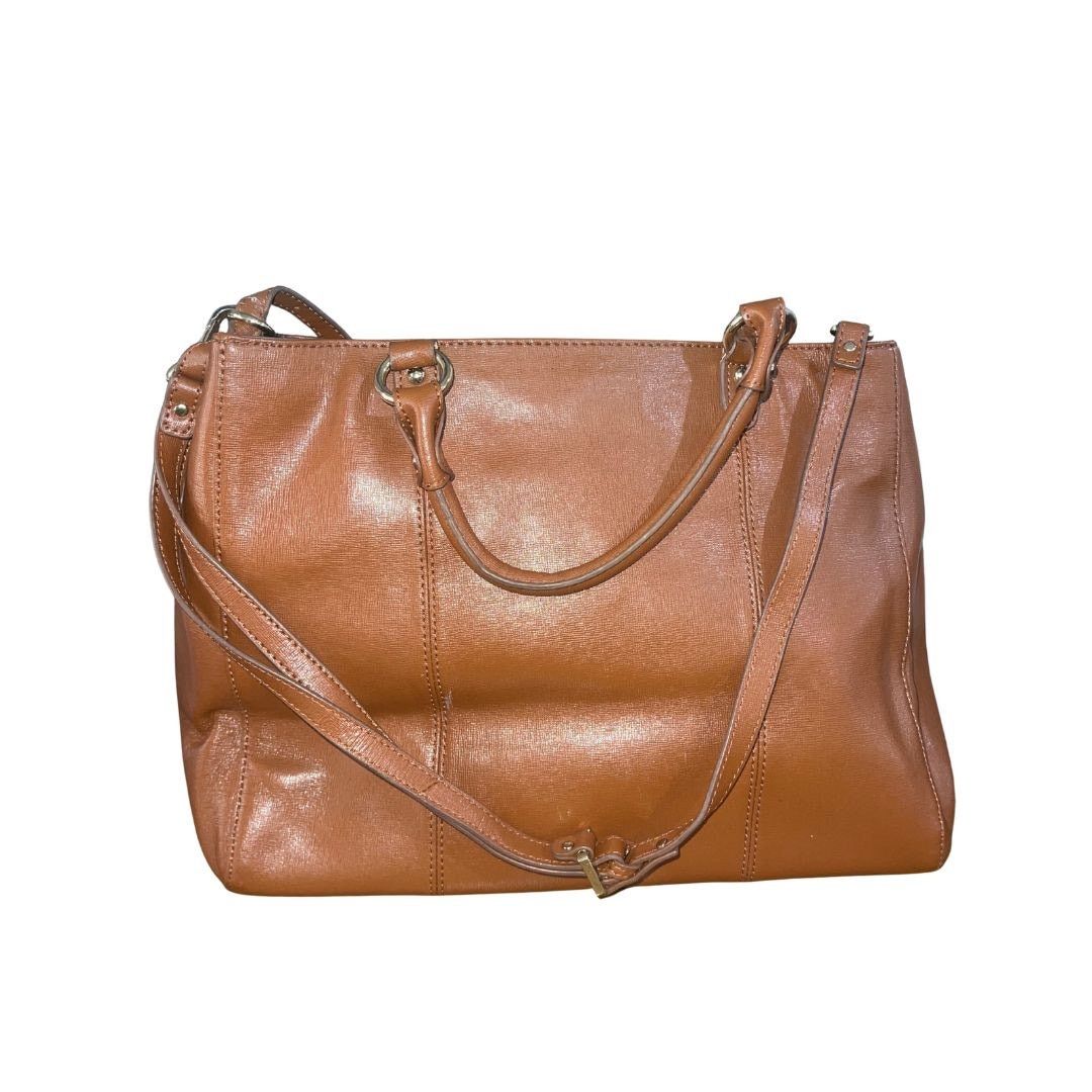 Tommy Hilfiger Brown Leather Large Tote Handbag Purse Classy Satchel Chic Size ONE SIZE - 3 Thumbnail