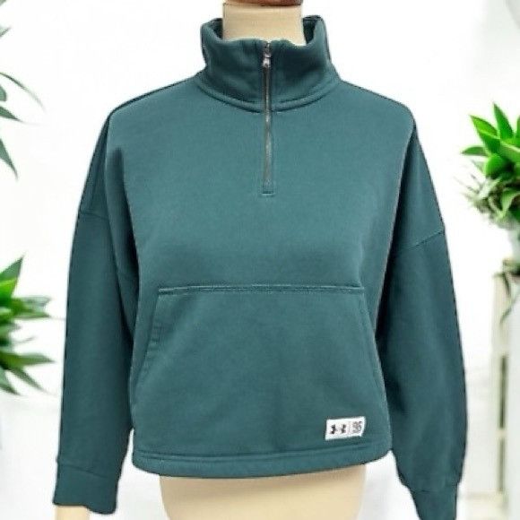 Under Armour Under Armour Cropped Green Pullover 1/4 Zip Sweatshirt Pullo Size L / US 10 / IT 46 - 1 Thumbnail